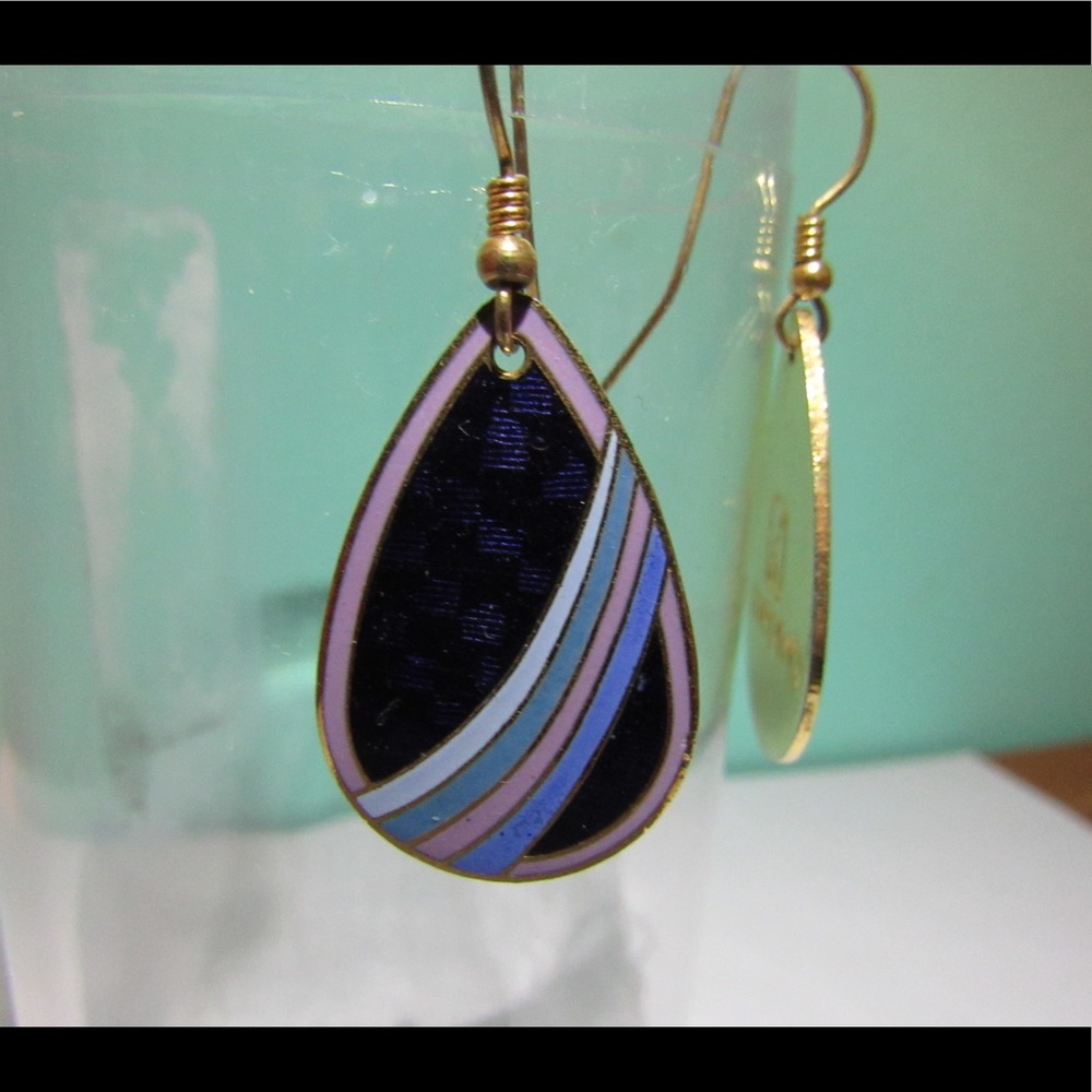 Blue striped metal earrings